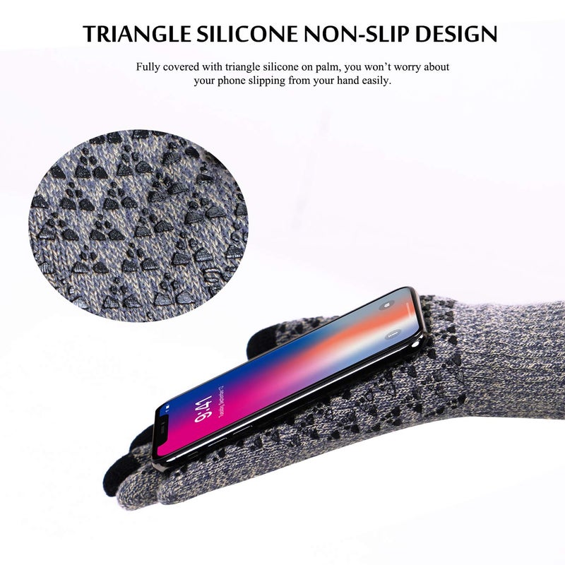 TRENDOUX Winter Gloves, Knit Warm Texting Touch Screen Gloves for Men Women - Anti-Slip - Elastic Cuff - Thermal Soft Lining - Hands Warm in Cold Weather - Light Gray - M - Image 4